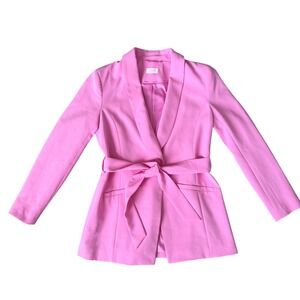 SAVIDA Women's Small Pink Collared Belted Blazer Jacket trendy preppy casual